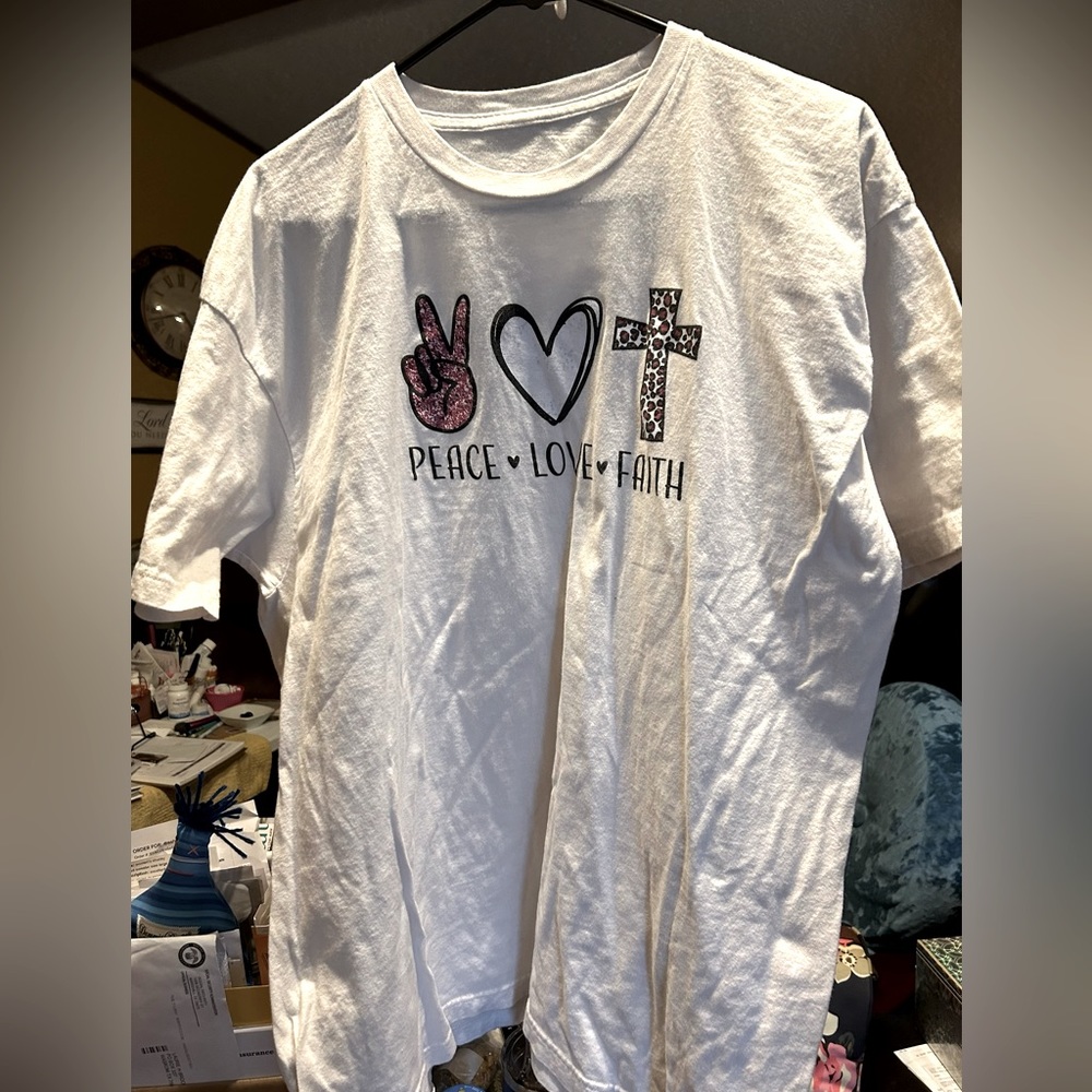 ETERNAL LIGHT CO SHORT SLEEVE TEE “PEACE 🖤 LOVE 🖤 FAITH”, UNISEX SIZE XXL